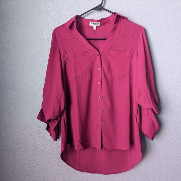 NWOT Women's Express Portofino Shirt Magenta Pink Original Fit XS Roll Tab Slim - Picture 1 of 7
